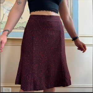 NWOT Loft Size 4 Skirt A-line Flare Burgundy Black Paisley Lined Business Casual